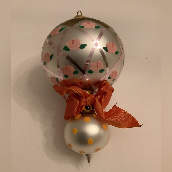Mackenzie Childs Painted6” Glass Blown Courtly Check Ornament Vintage